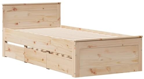 vidaXL Cama con cabecero sin colchón Madera Maciza de Pino 100x200 cm, Cama, Cama Individual, somier, armazón de Cama, Marco de Cama Individual