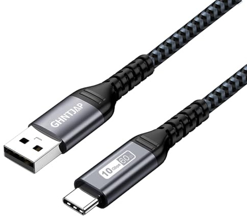 GHNTJAP USB C Charger Cable 1M,10Gbps USB 3.1 Gen 2 60W Fast Charging USB to USB C Cable Nylon Braided Compatible with iPhone 16/15 Pro Max,Galaxy,iPad Pro,Android Auto-Grey