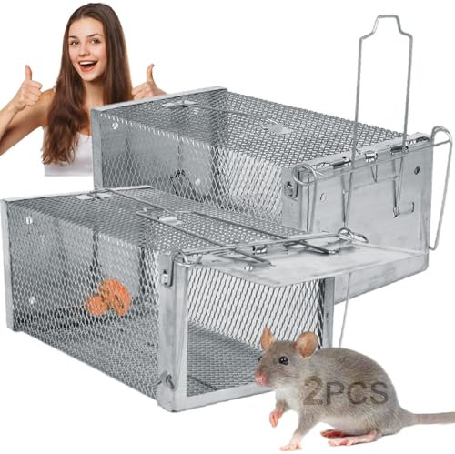 HELISAN 2 Pack Humane Rat Traps - Enhanced Live Squirrel Trap - Humane Mouse Traps for Indoors & Outdoors - Reusable Rodent Mouse Trap Cage, Effective Guarante - for Rats and Small Animals