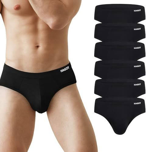 HAGOT Slip Homme Lot de 6, Slip Homme Modal, Slips pour Hommes avec Ceinture Élastiqu, Respirant Athlétique