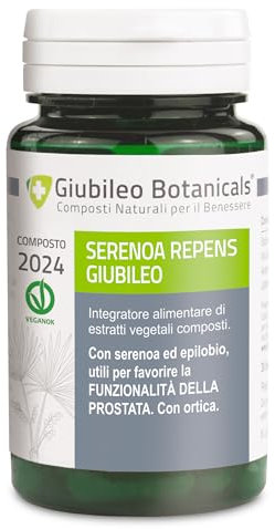 integratore alimentare 100% naturale - SERENOA REPENS GIUBILEO - Con Epilobio ed Ortica (Drenante) PER FAVORIRE LA FUNZIONALITÁ DELLA PROSTATA - Vegan Ok 30 capsule per un mese di trattamento.