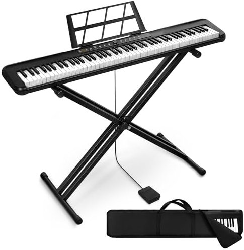 INMOZATA Keyboard Piano 88 Keys, Semi-Weighted Piano Keyboard with Bluetooth Connection, Electric Keyboard Piano Musical Instruments with Stand & Portable Case for Beginner, Black