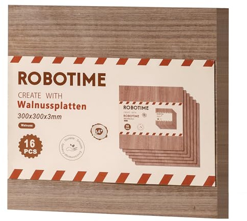 ROBOTIME Obehandlade plywoodlakan, 16 st 300 x 300 x 3 mm, valnötsträ för hantverk, målning, pyrografikonst, heminredning gör-det-själv och modellkit tillverkning