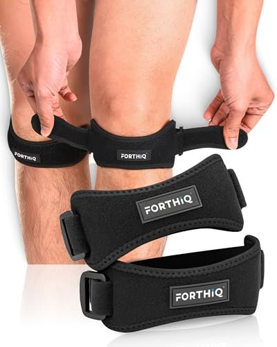 FORTHIQ Ginocchiera - Banda Patellare 2-Pack per Ginocchio, Supporto, Traspirante, Regolabile, Leggera, Compatibile con lo Sport, Nera