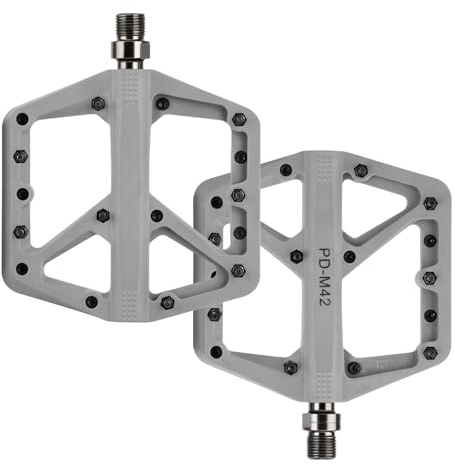 SYACHI Flat Pedale für MTB, rutschfeste Fahrradpedale Aus Nylonfaser Für Rennrad, Mountainbike & Gravel Bike, rutschfest & langlebig, Aluminiumlegierung mit 3 Abgedichtete 9/16 Achse(Grün) (Grau)