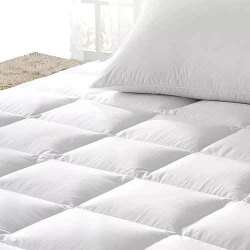 Topper In Vera Piuma D'Oca Alto 7 Cm Certificato Oeko Tex 1800 Gr/Mq Trattamento Down Proof Soffice Anallergico Traspirante Termoregolante Con Bande Elastiche (BIANCO, MATRIMONIALE 160 x 200 Cm)