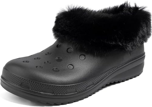 Mufanton Zuecos de Mujer Mules Invierno Caliente Forro Pantuflas Zapatos de jardín Antideslizantes Zapatillas de Estar en Casa Exterior e Interior,Negro,EU37