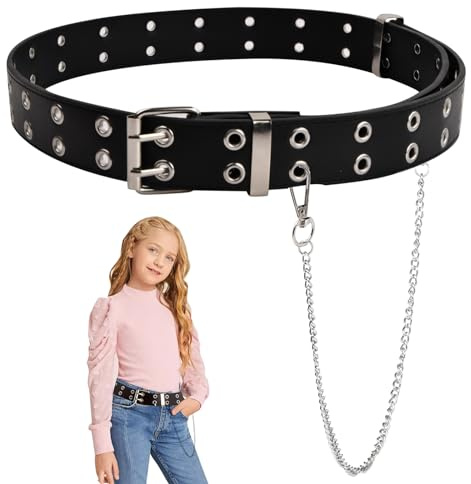 xianynow Cintura Regolabile per Bambini, 1 Pezzi Cintura Nera Con Buchi, Fibbia per Cinture Unisex, Cinture Borchie Punk per Jeans, Pantaloni, Rockwear Gotico