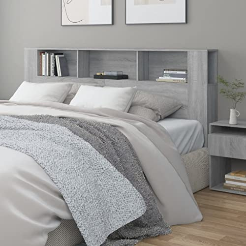 SooIarix Huvudgavel med hyllor grå Sonoma av trämaterial 200 x 18,5 x 104,5 cm, väggpaneler självhäftande, väggkudde, självhäftande, väggkudde, säng, väggpaneler, barnrum