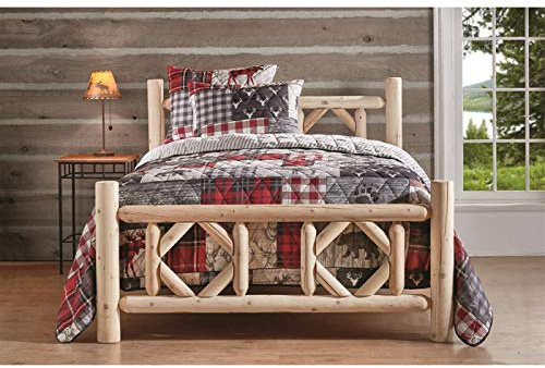 CASTLECREEK Diamond Cedar Log Bed Frame Twin, Rustic Natural Wood Bed Frames with Headboard