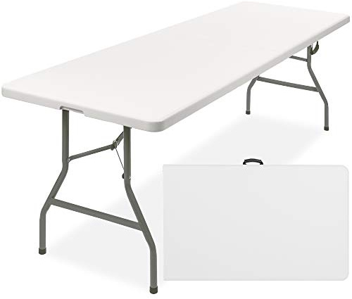 Best Choice Products 8ft Plastic Folding Table, Indoor Outdoor Heavy Duty Portable w/Handle, Lock for Picnic, Party, Pong, Camping - White