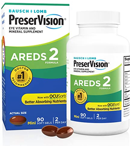PreserVision AREDS 2 Eye Vitamins, #1 Eye Doctor Recommended Brand, Lutein and Zeaxanthin Supplement with Vitamin C, Vitamin E, Zinc, and Copper, 90 Softgels (Minigels)