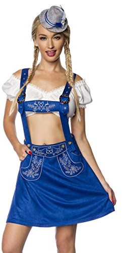 Traditionell kjol, mini, utsvängd traditionell kjol, traditionella läderbyxor, läderbyxor, mockautseende damdräkt, broderier i 4 färger, XS-XXL, blå, XS