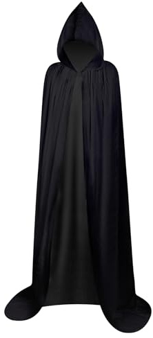 Myir JUN Largo Capa con Capucha Terciopelo, Unisex Adulto Niños Disfraz de Halloween Fiesta Disfraces Vampiro Traje (Negro, L)
