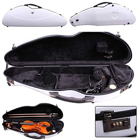 yinfente Estuche para violín 4/4, tamaño completo, 1,9 kg, fibra de carbono, forma semicircular, bolsa de Viloin con correa y bolsa de accesorios, tira negra