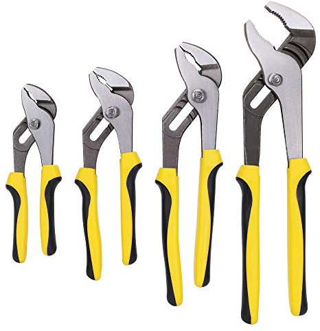 TOPLINE 4-piece Groove Joint Pliers Set with Bi-Material Handles, Tongue and Groove Pliers Set Included 12-in, 10-in, 8-in and 6-in, Perfect for Plumbing Repair and Basic Home Maintenance