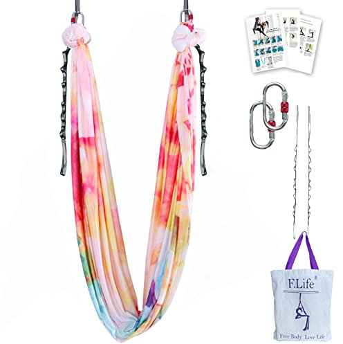 F.Life Aerial Yoga Hängematte, 4,5 m, Premium-Luft-Seidenstoff, Yoga-Schaukel für Antigravitation, Yoga, Inversion, inklusive Gänseblümchen, Karabiner und Posenanleitung (bunte Wolken)