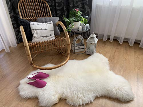 Sheepmania Peau d'agneau véritable non cisaillée Petit – Poils longs denses en peau de mouton véritable jusqu'à 10 cm – Blanc