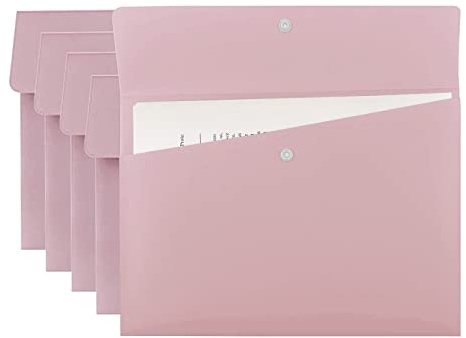VANRA Poly filmappar brevstorlek arkivjackor organiserare plast kuvert A4 platt dokumenthållare med tryckknappstängning (pastellrosa, 5-pack)