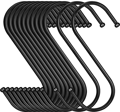 Bolatus 12 Stück S Haken Schwarz 9cm Metallhaken S-förmige Haken zum Einhängen Töpfe und Pfannen Pflanzen in Küche Badezimmer Schlafzimmer Garten