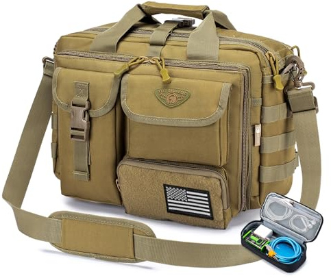 Stypos Tactical Messenger Bag, 14 Inch Tactical Briefcase for Man Military Laptop Bag Messenger Shoulder Bag Flight Bags for Pilots Khaki
