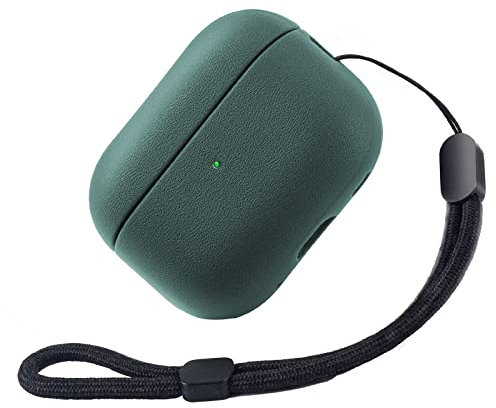Teyomi Funda Compatible con AirPods Pro 2ª generación, Toque de Cuero Funda para Apple Airpods Pro 2 con Correa de Mano, TPU airpods Pro 2 Case (Verde Oscuro)