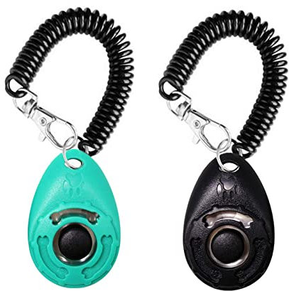 Hunde Clicker, Trainings-Clicker mit Elastischem Handschlaufe, Klicker mit Großem Knopf, Profi Clicker Hunde mit Spiralband Clickertraining für Hundetraining Hundeerziehung Auch für Katzen Pferde