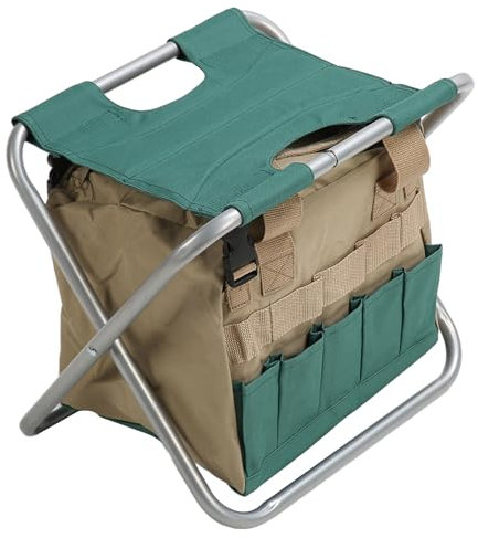 BROLEO Sgabello pieghevole da giardiniere, resistente, staccabile, resistente agli strappi, sgabello pieghevole per patio (argento)