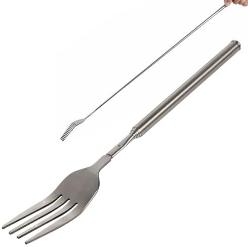 Extendable Fork Stainless Steel Long BBQ Fork Long Retractable Fork for BBQ Cocktail Shish Kabob Extends to 25inch