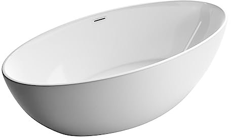 BERNSTEIN Freistehende Badewanne aus Sanitäracryl Standbadewanne Wanne mit Doppelwandiger Konstruktion 160 x 80 x 58 cm - 5 Jahre Garantie - Terra 2.0 in Weiß glänzend, Acryl-Wanne