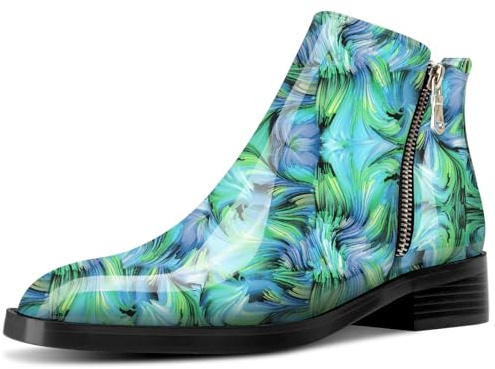 Saekcted Femmes Bloc Chunky Bas Talon Heel Carré Bout Bottines Slip-on Fermeture à Glissière Bureau Classique Bottes Vortex Vert 39 EU