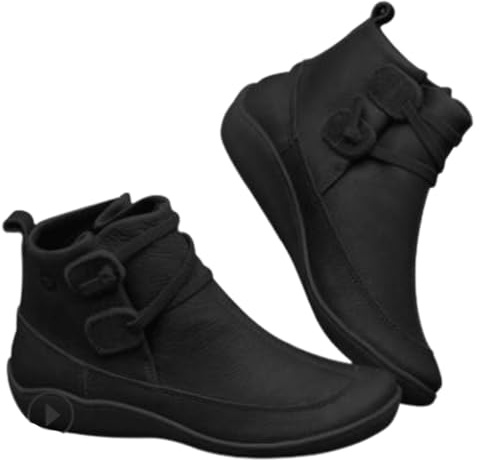 FGRID Stiefeletten mit Fußgewölbeunterstützung für Damen, lässige, Kurze Schlupfstiefeletten mit niedrigem Absatz, Flache solide Chelsea-Stiefel mit weitem Schaft,Schwarz,42