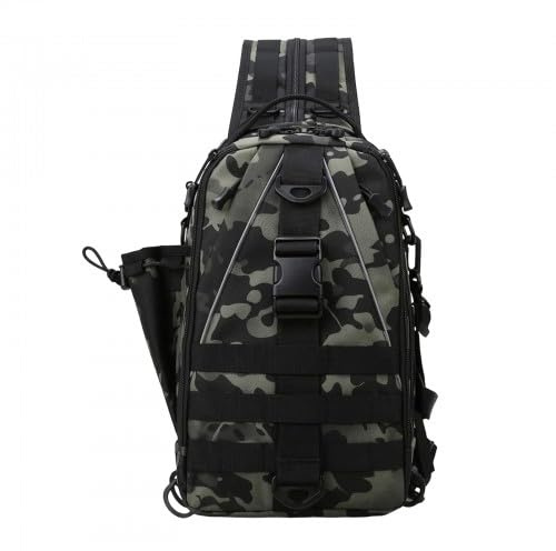 KYSUN Sac à Dos de Rangement pour Matériel de Pêche, Sac à Bandoulière de Pêche à Bande Réfléchissante, Sac à Dos de Poitrine, pour randonnée, chasse, camping(vert foncé)
