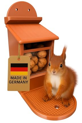 Eichhörnchen Futterhaus Braun – Wetterfest & Stabil mit Kunststoffscheibe, Belüftetem Futterreservoir & Rutschfester Sitzfläche – Sicher & Langlebig für Garten & Balkon (Braun)