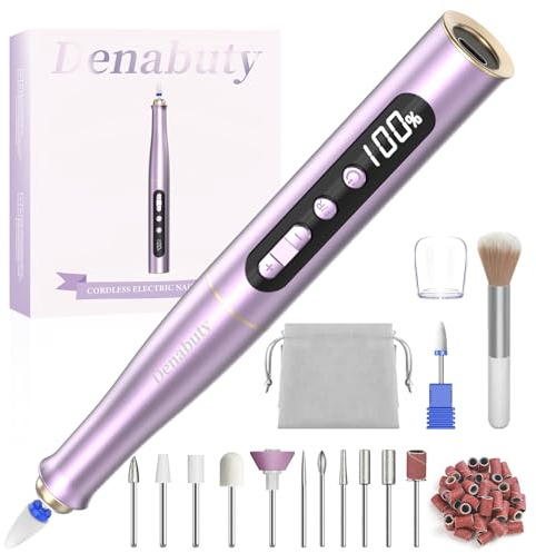 Denabuty Fresa per Unghie Professionale 35000 Giri, Lima per Unghie Elettrica Senze Fili con Display LCD, 13 In 1 Kit Manicure Pedicure Ricaricabile Velocità Regolabile Violet