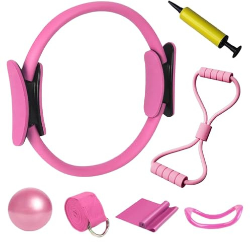 Eulihent 7Pcs Pilates Equipment Pilates Kit with Ball, Ring, Yoga Resistance Band, Yoga Strap, Fascia Stretching Rings and Air Pump for Women Training Gift, Home Workouts