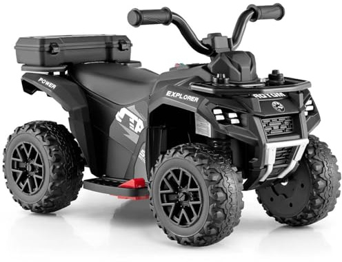 GYMAX Kids Electric Quad Bike, 6V Battery Powered Toy Car with Horn, Music, Spray Function, Lights and Storage Basket, Children Ride on ATV for 18+ Months Old (Black)