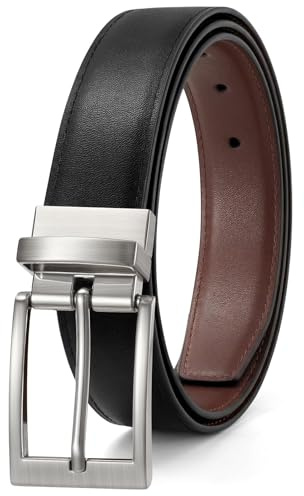 WHIPPY Gürtel Herren Leder 3 cm Ledergürtel Herren mit Drehbarer Schnalle Ledergürtel für Jeans Hose Business Freizeit, Schwarz Kaffee, 110cm