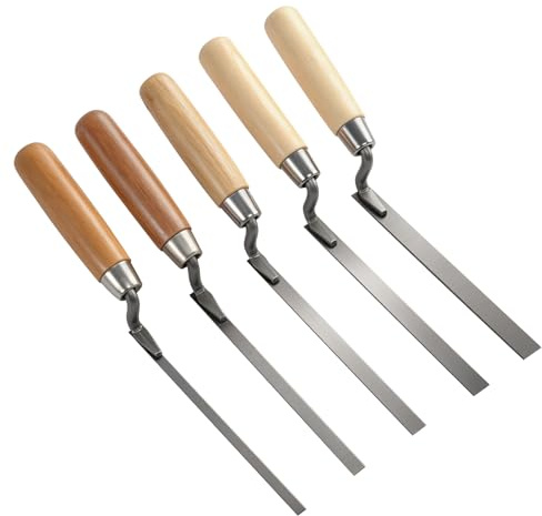 VUTYNKO Set di 5 spatole per fughe, 6/8/10/12/15 mm, con manico in legno, utensili da muratura per Pointing Mortar & Tiling Tools per cemento e stuccatura