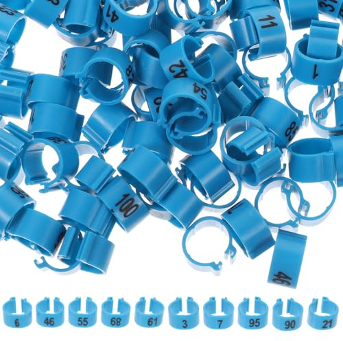 ROMISBABA 100 Anillos de Identificación para Aves de Plástico Azul, Fáciles de Aplicar y Resistentes, Ideales para Aves Adultas en Entrenamiento