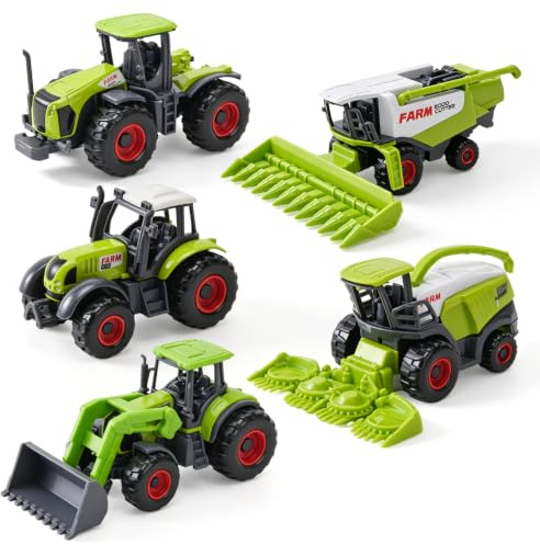 LTFIOON Ensemble de 5 Tracteurs Jouet avec Moissonneuse Batteuse & Camions