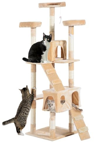 PawHut Cat Tree for Indoor Cats, 170cm Cat Tower Scratching Post Tall Climbing Tower, Activity Centre House - Cream