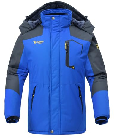 Rdruko Men's Winter Snow Jacket Coat Waterproof Windproof Insulated Ski Snowboard Fleece Jacket (Blue, US S)