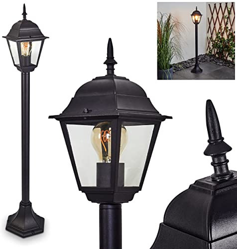 Lampada da esterno Naofe, in metallo/vetro in nero/chiaro, lampada da giardino retrò/vintage 105,5cm, luce da sentiero con lastre di vetro chiaro per terrazza/giardino, 1xE27, IP43, senza lampadina