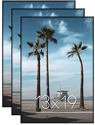 Americanflat Lot de 3 cadres photo fins en plastique sans cadre avec verre incassable - Format horizontal et vertical - 33 x 48 cm - Noir