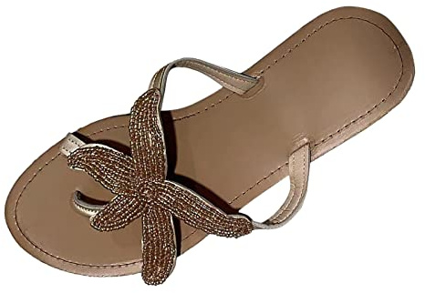Flip-Flop for Women Flip Flops with Beaded Starfish,Starfish Bride Glitter Flip Flop Sandals UK Size 5.5 Rose Gold