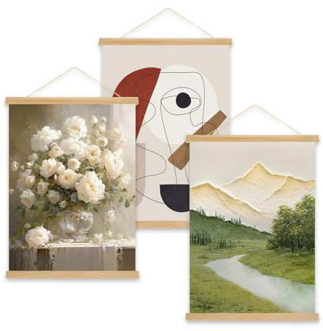 APACALI 3 Pack A2 Magnetic Poster Hanger, 41cm Magnetic Poster Frame, Wooden Poster Hanger for Photo Picture Poster Artwork Home Decor, Pine Wood