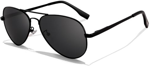 LOJUDI Polarised Kids Pilot Sunglasses - Boys Girls Childrens Sunglasses Mirror Metal Frame for UV400 Protection-Black Frame/Grey Lens