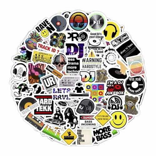 100 calcomanías de DJ para botella de agua y laptop, recuerdos y decoraciones de fiesta de DJ, calcomanías de vinilo impermeables, calcomanías de música y tocadiscos