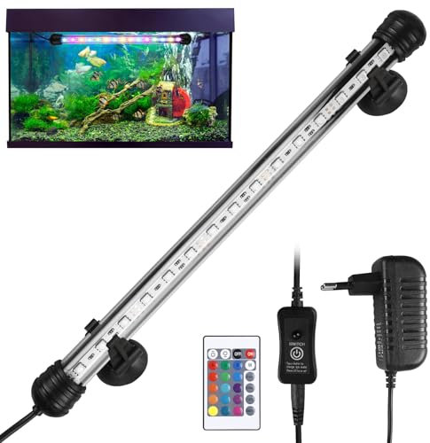 WIYETY Aquarium Beleuchtung 28cm, Aquarium Licht mit Fernbedienung Einstellbare Farbe, IP68 Völlig Wasserdicht Aquarium Licht, Aquarium LED Beleuchtung Geeignet für Aquarienpflanzen und Fische
